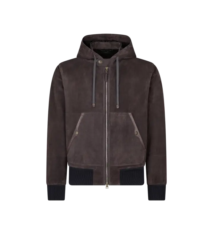 SUEDE HOODED BLOUSON CLAY online